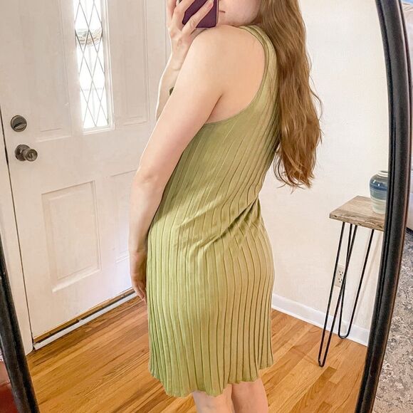 Reformation Mel Ribbed Mini Dress Avocado XL - Picture 4 of 9